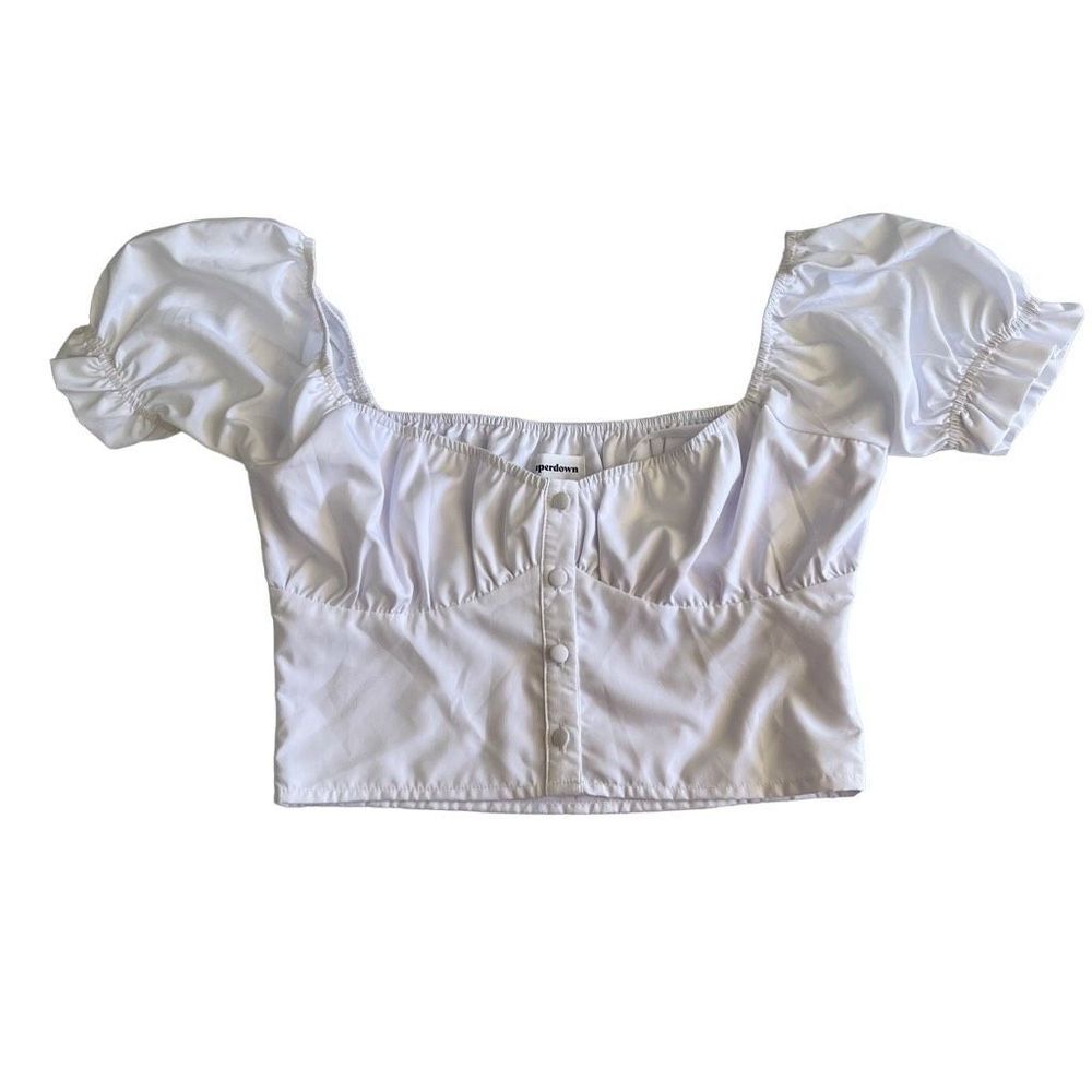 Superdown White Button Front Gabbie Ruched Crop Top Size XS NWT